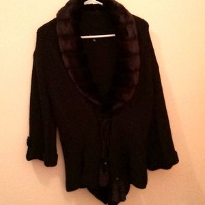 Milano black fur collar cardigan sweater